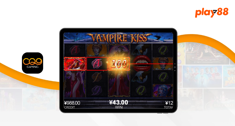 Vampire Kiss slot game screen by CQ9 Gaming featuring gothic symbols and payout details.