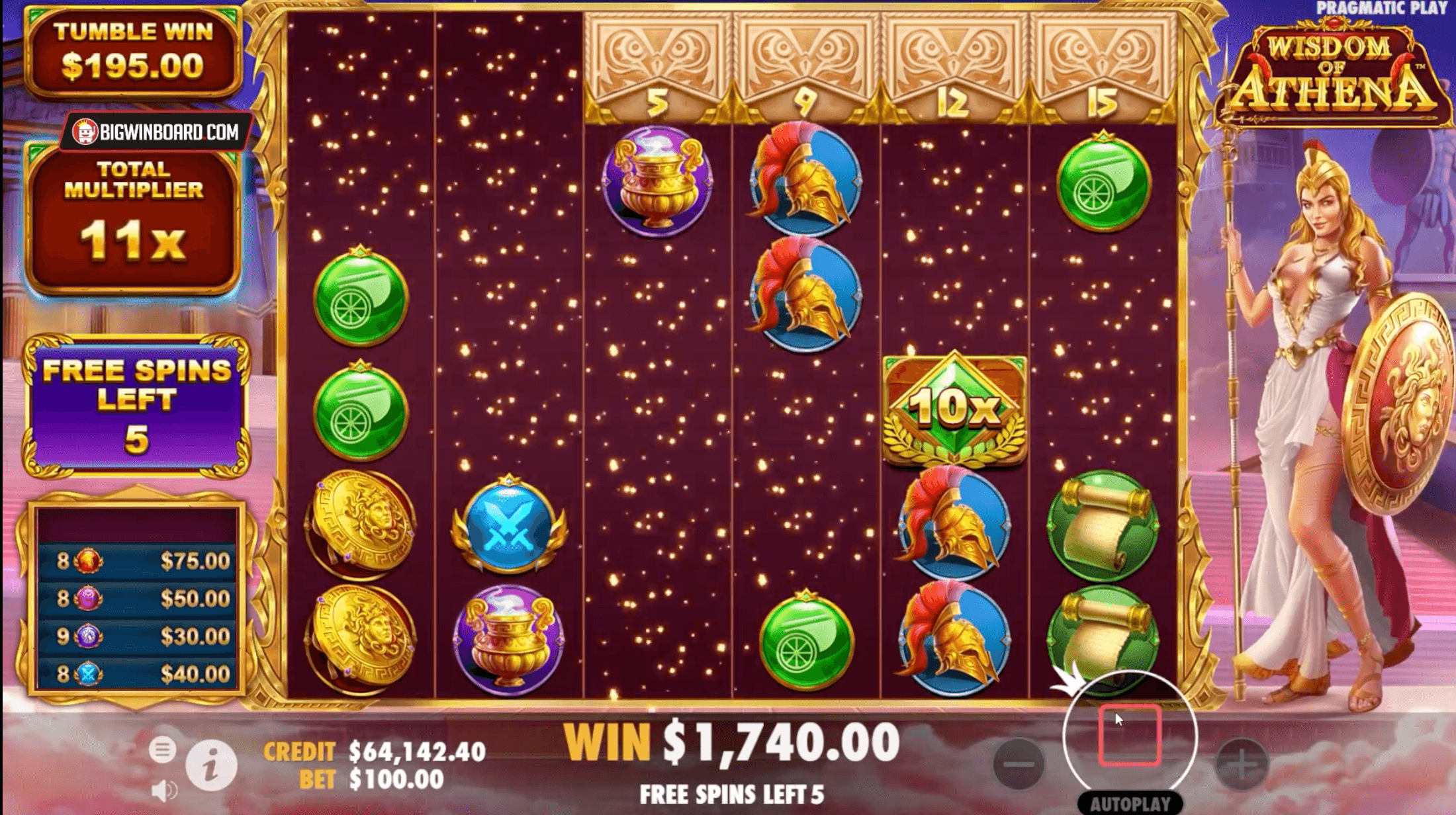 Wisdom of Athena Free Spins with accumulated 11x multiplier