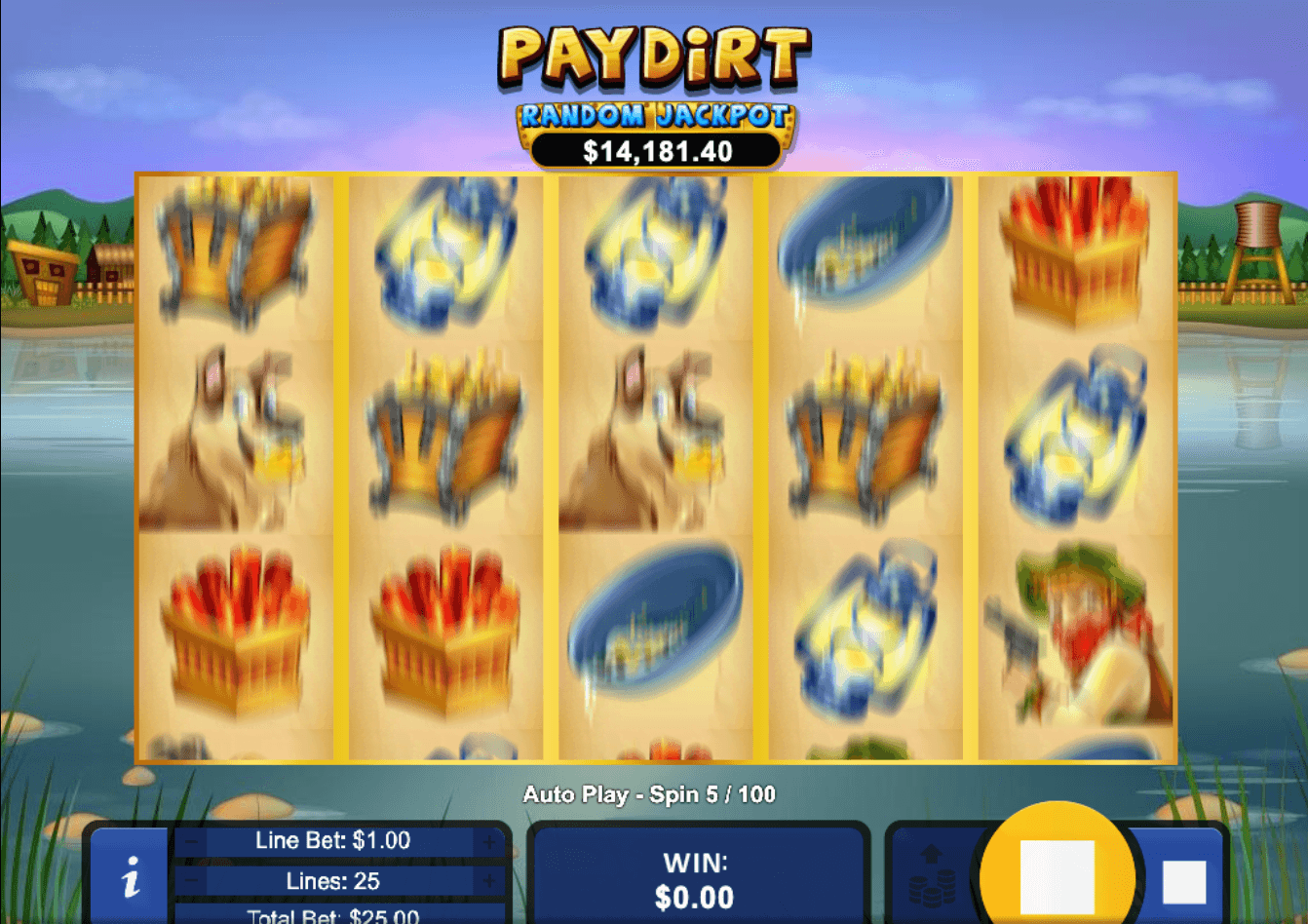 PayDirt Mega888 gameplay showing line bet and Random Jackpot
