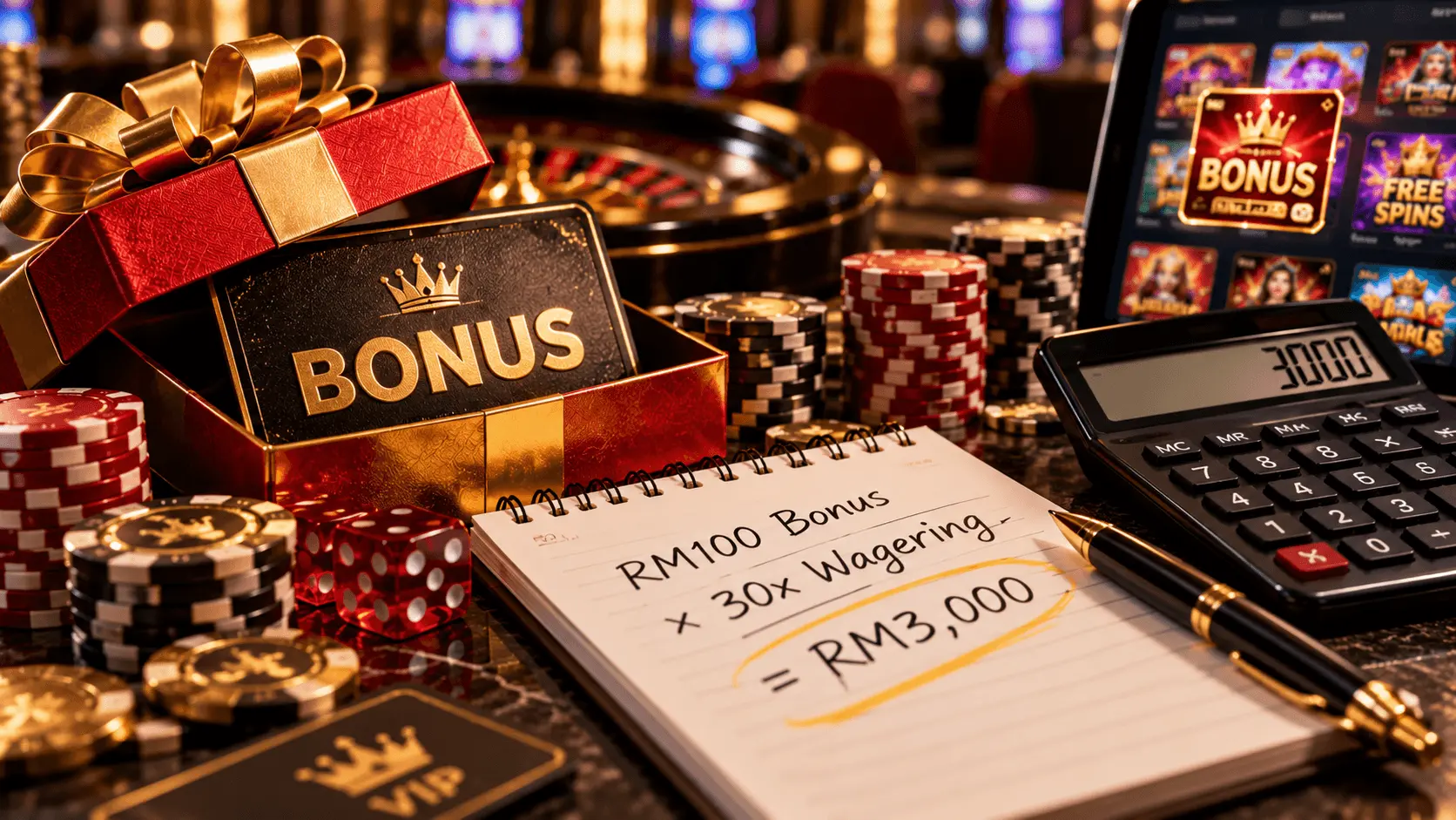 Example of casino bonus wagering requirements in Malaysian Ringgit