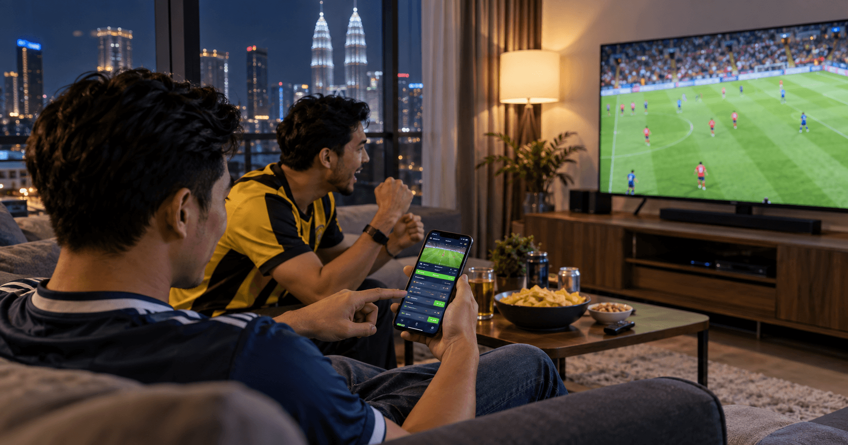 Football betting Malaysia on mobile while watching a live football match